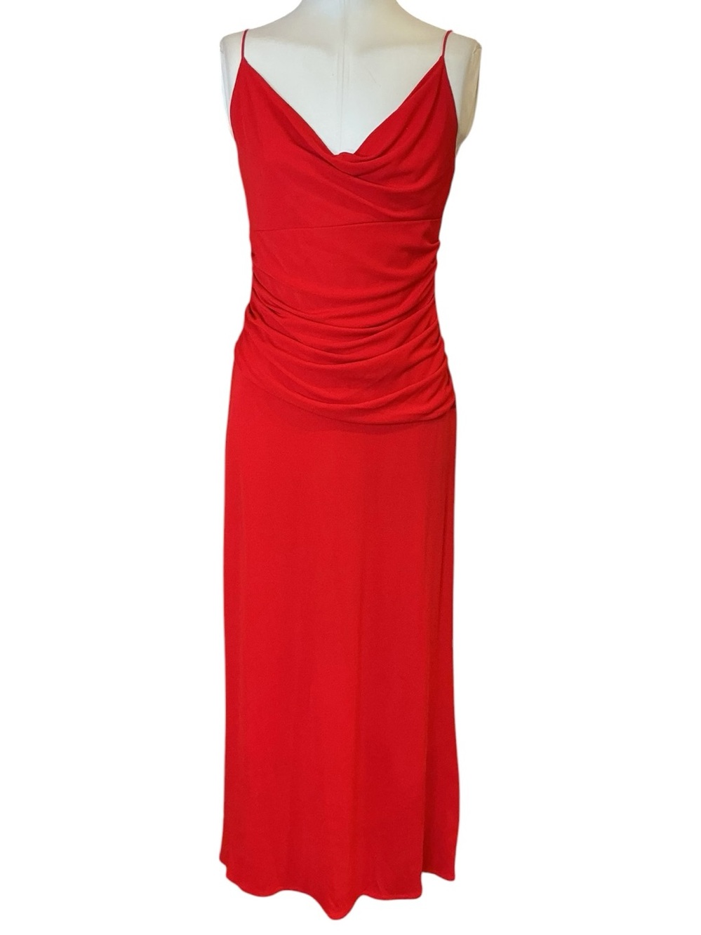 Y2K Rimini Rayon Jersey Slinky Cowl Neck Draped Midi Dress